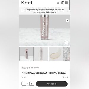 Rodial Pink Diamond Lifting Serum, 30mL, New in Box